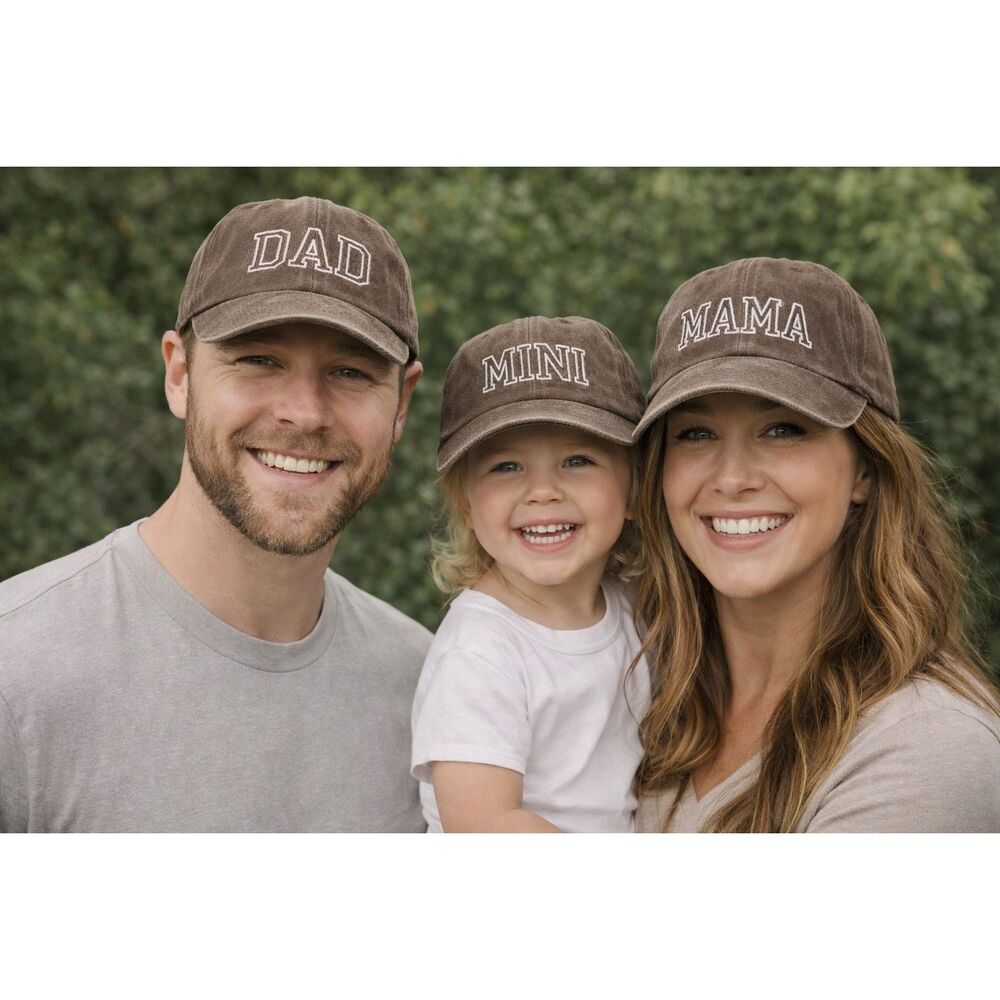 Family Matching Hats Set Dad Mama Mini Brown Distressed Baseball Caps